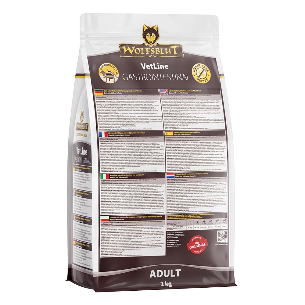 Wolfsblut VetLine Gastrointestinal суха храна за кучета със стомашно - чревни заболявания, патица и сладки картофи, 2 кг - Wolfsblut храна за кучета