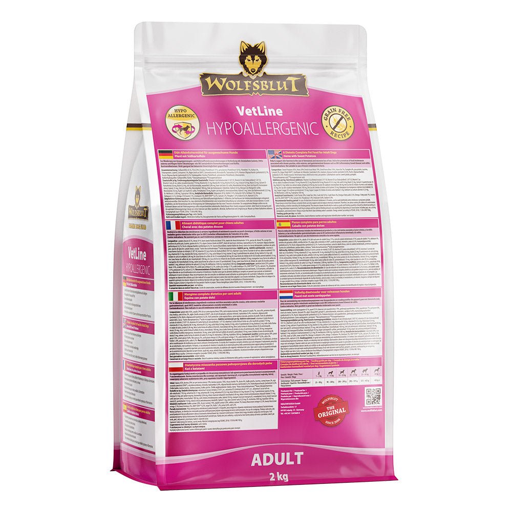 Wolfsblut VetLine Hypoallergenic хипоалергенна моно - протеинова суха храна за кучета с конско месо, при хранителни алергии и непоносимости, 2 кг - Wolfsblut храна за кучета